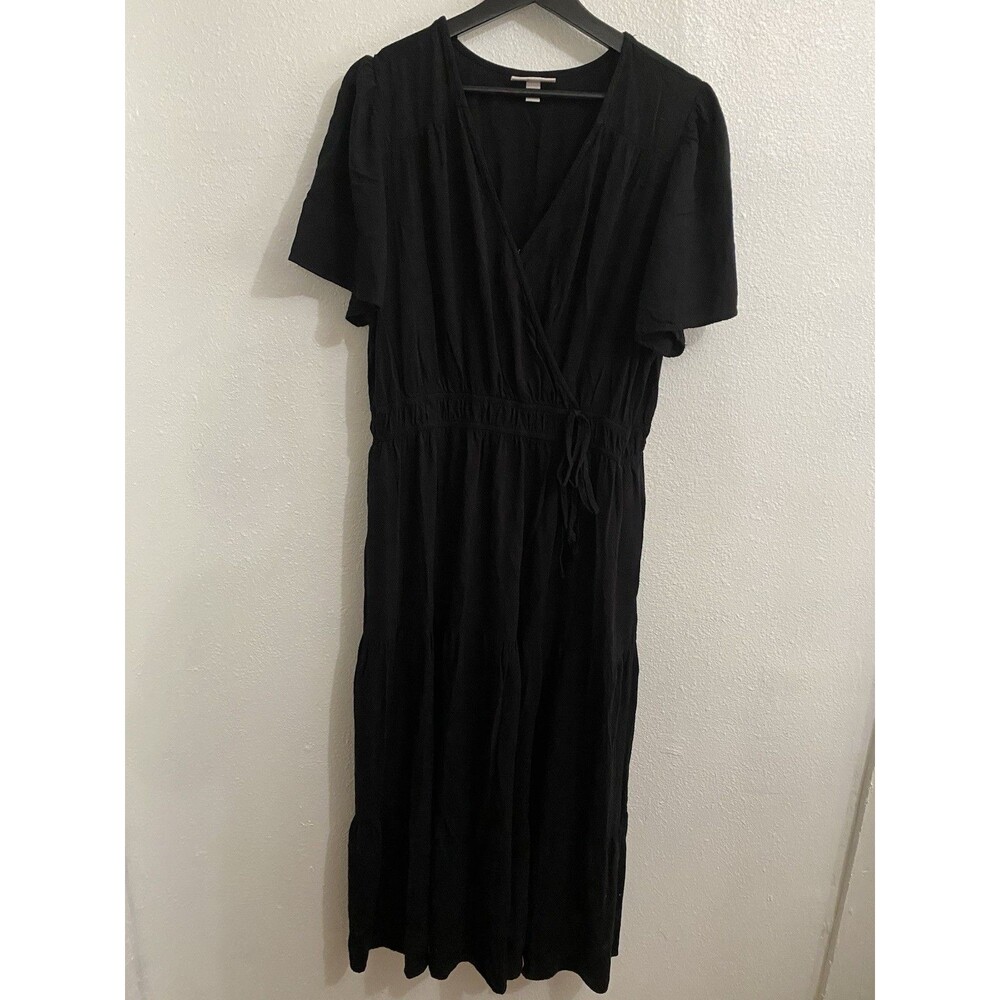 Knox Rose Black Tiered Short Sleeve Peasant Faux Wrap Boho Dress XXL 2X G63